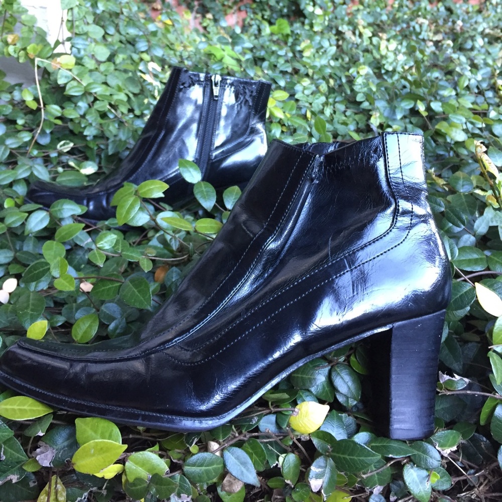 Black square toe ankle boots with heel